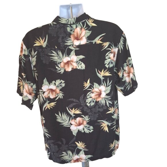 Original Island Sport  Hawaiian Mens Button Up Shirt Medium Black Floral Beach - Picture 2 of 7